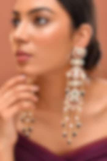 Gold Finish Multi-Colored Kundan Polki Kashmiri-Style Dangler Earrings by Adityam Jewels at Pernia's Pop Up Shop