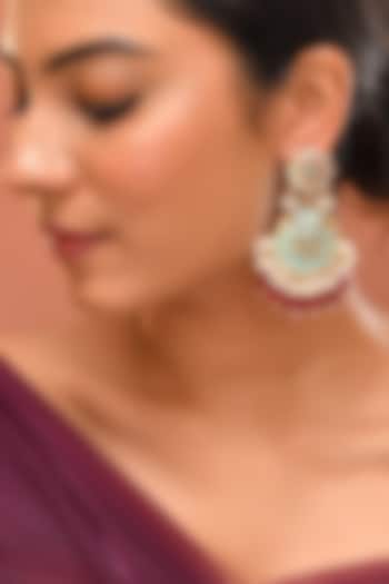 Gold Finish Blue Kundan Polki Dangler Earrings by Adityam Jewels at Pernia's Pop Up Shop