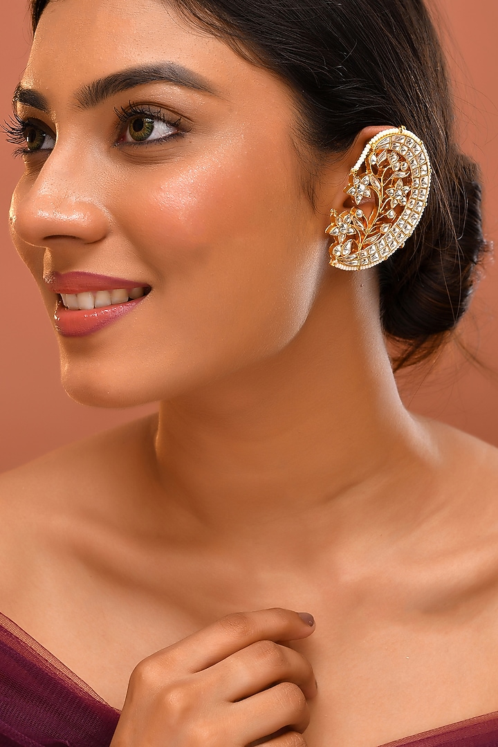 Gold Finish Kundan Polki Earcuffs by Adityam Jewels at Pernia's Pop Up Shop