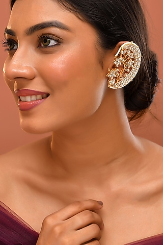 Gold Finish Kundan Polki Earcuffs by Adityam Jewels