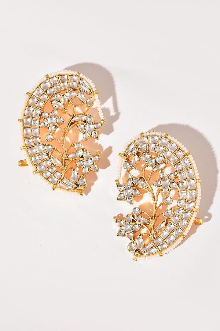Gold Finish Kundan Polki Earcuffs by Adityam Jewels at Pernia's Pop Up Shop