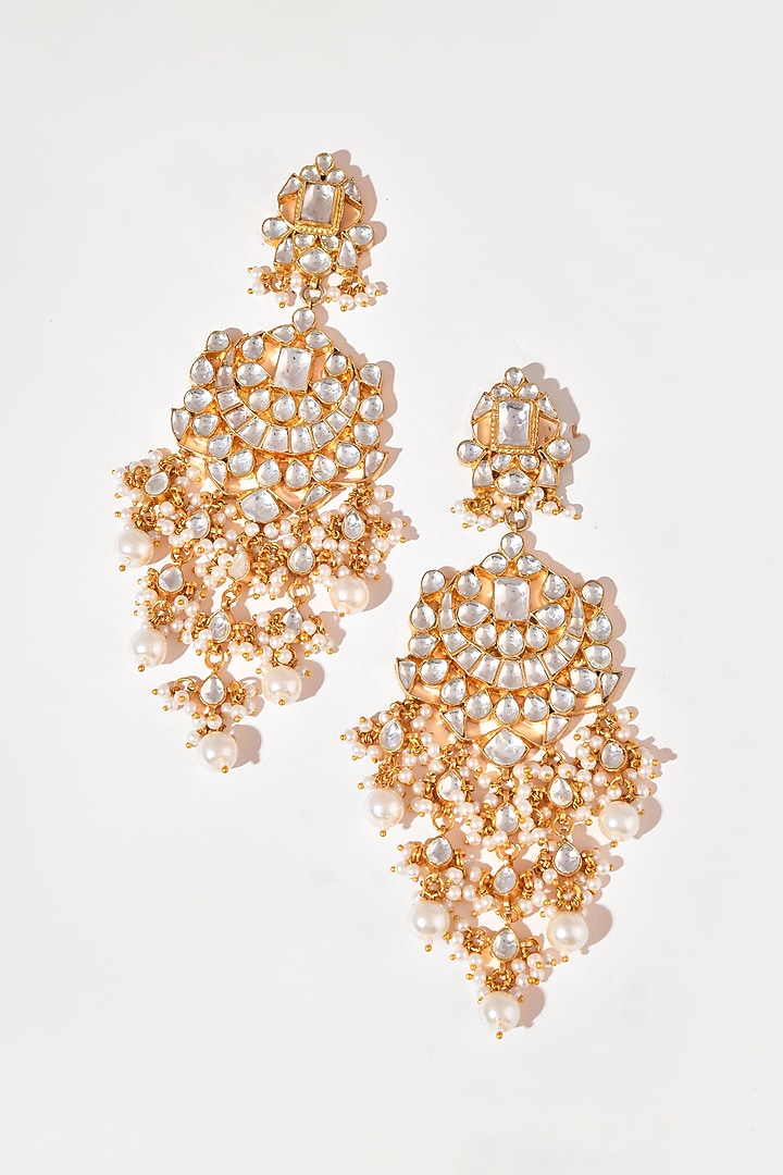 Gold Finish Kundan Polki Dangler Earrings by Adityam Jewels at Pernia's Pop Up Shop