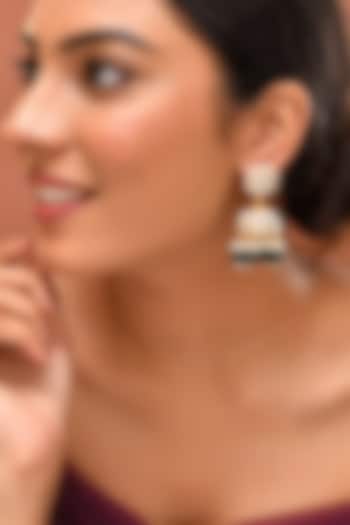 Gold Finish Green Kundan Polki Jhumka Earrings by Adityam Jewels at Pernia's Pop Up Shop