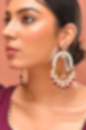 Gold Finish Multi-Colored Kundan Polki Chandbali Earrings by Adityam Jewels at Pernia's Pop Up Shop