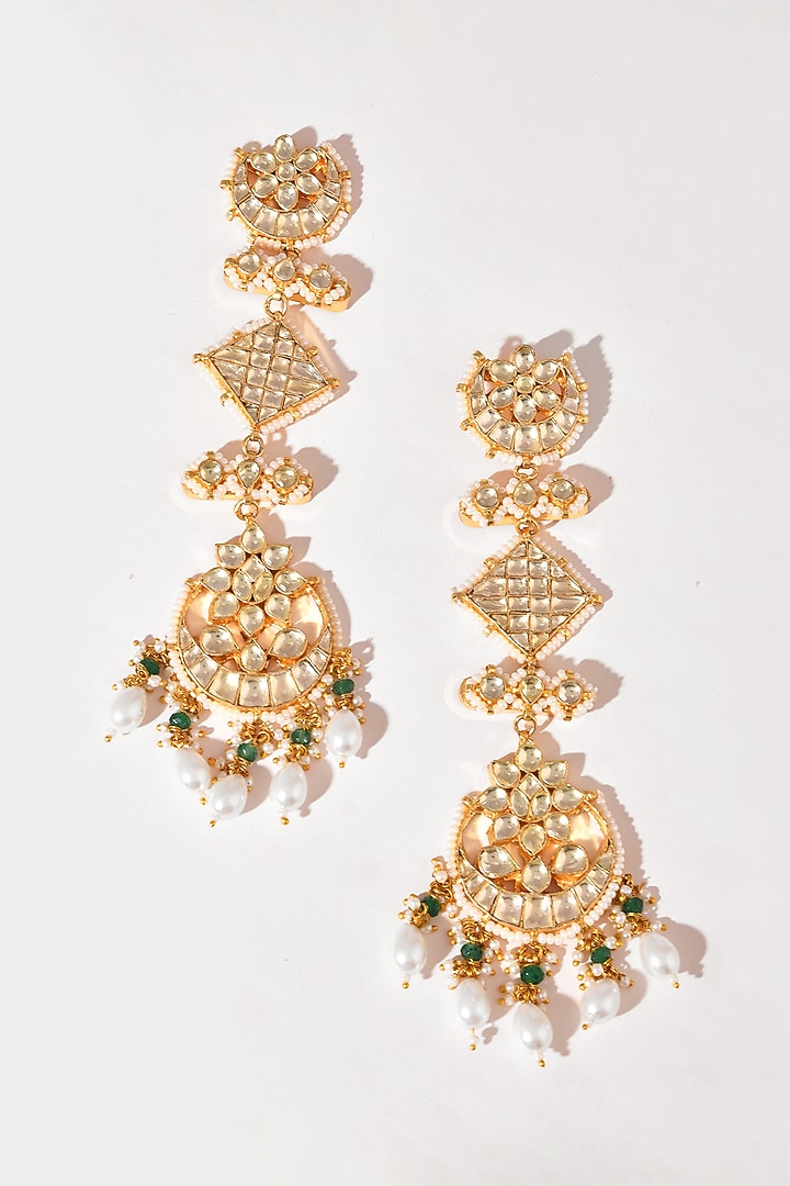 Gold Finish Kundan Polki Kashmiri-Style Dangler Earrings by Adityam Jewels at Pernia's Pop Up Shop