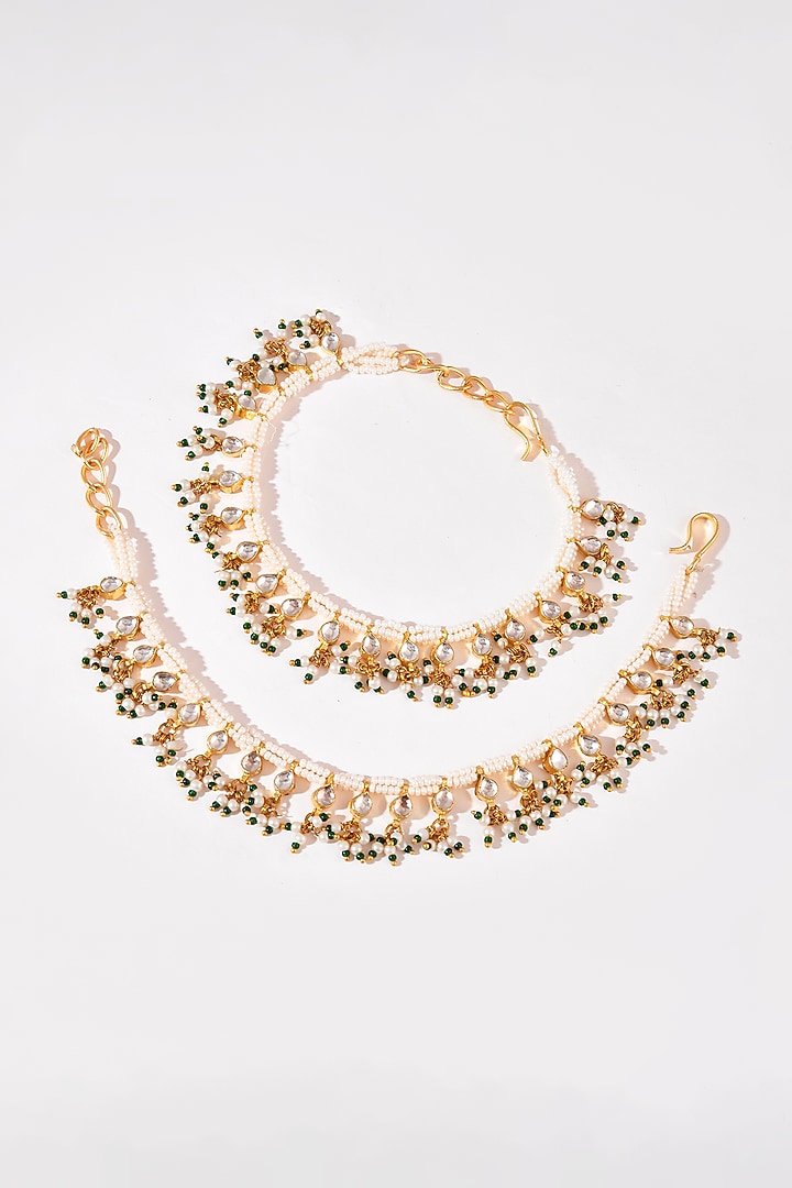 Gold Finish Kundan Polki Anklets (Set Of 2) by Adityam Jewels at Pernia's Pop Up Shop