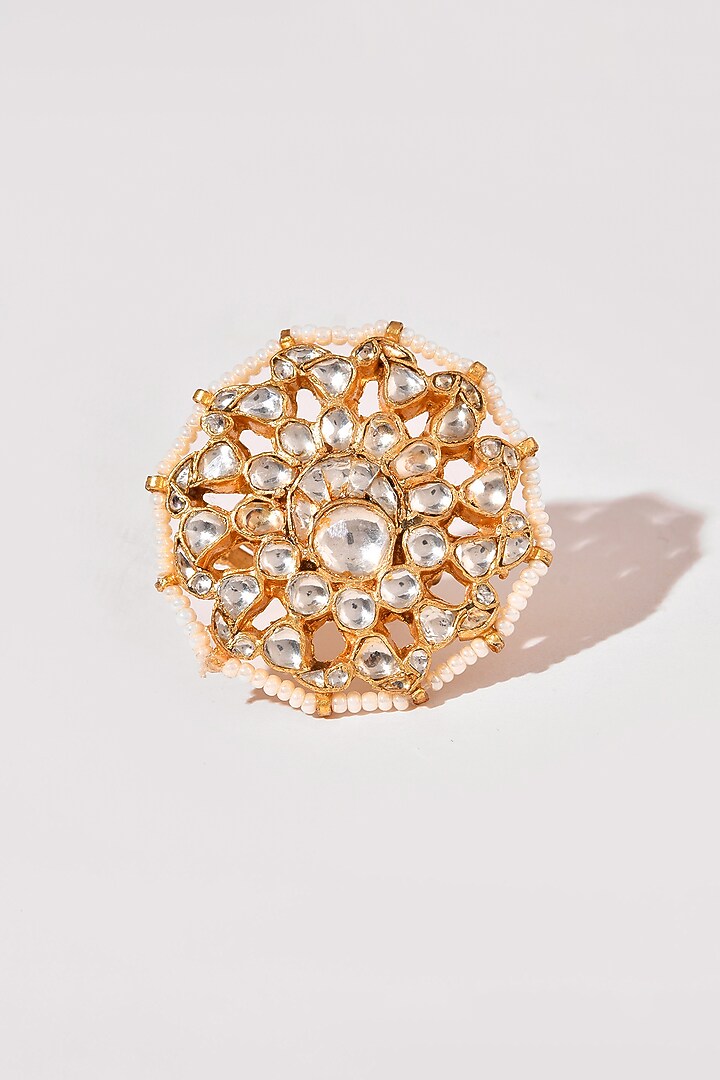 Gold Finish Kundan Polki Ring by Adityam Jewels at Pernia's Pop Up Shop
