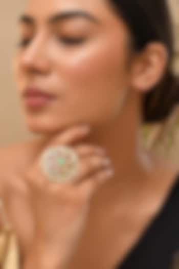 Gold Finish Multi-Colored Kundan Polki Ring by Adityam Jewels at Pernia's Pop Up Shop