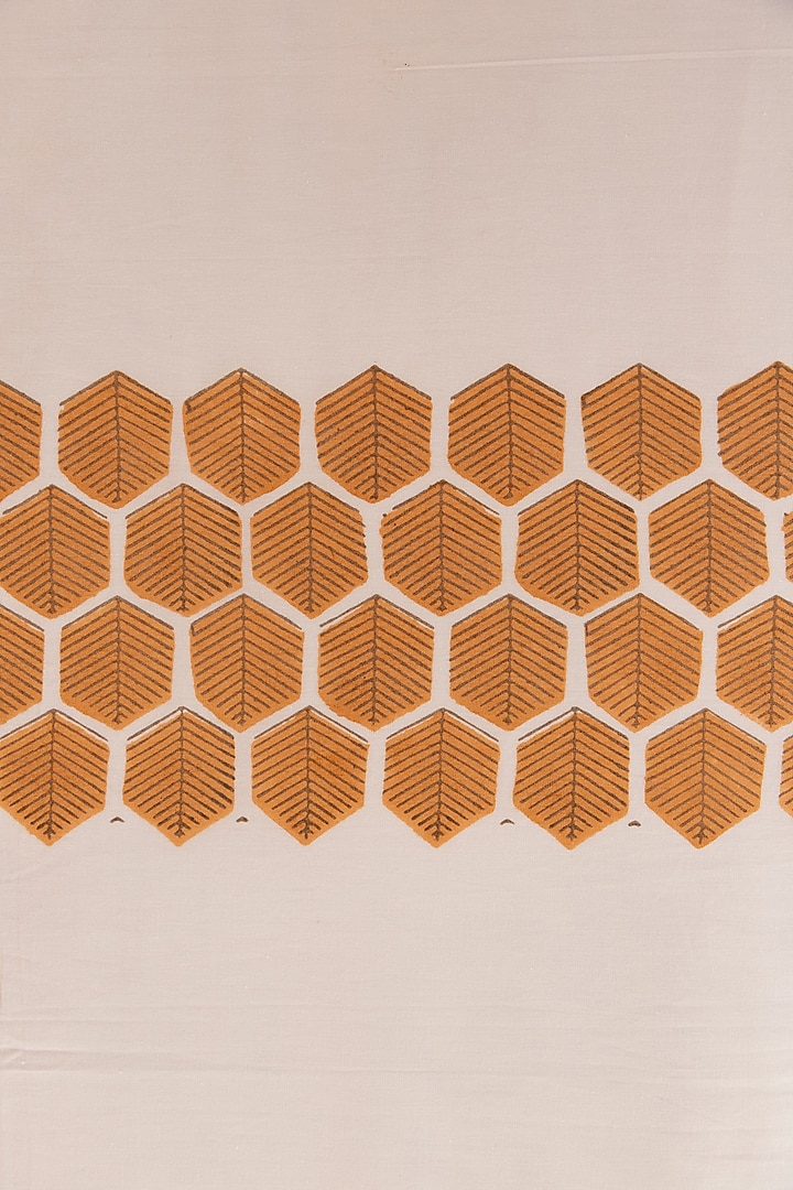 Mustard & Grey Cotton Honeycomb Hand Block Printed Bedsheet Set by ADYA at Pernia's Pop Up Shop