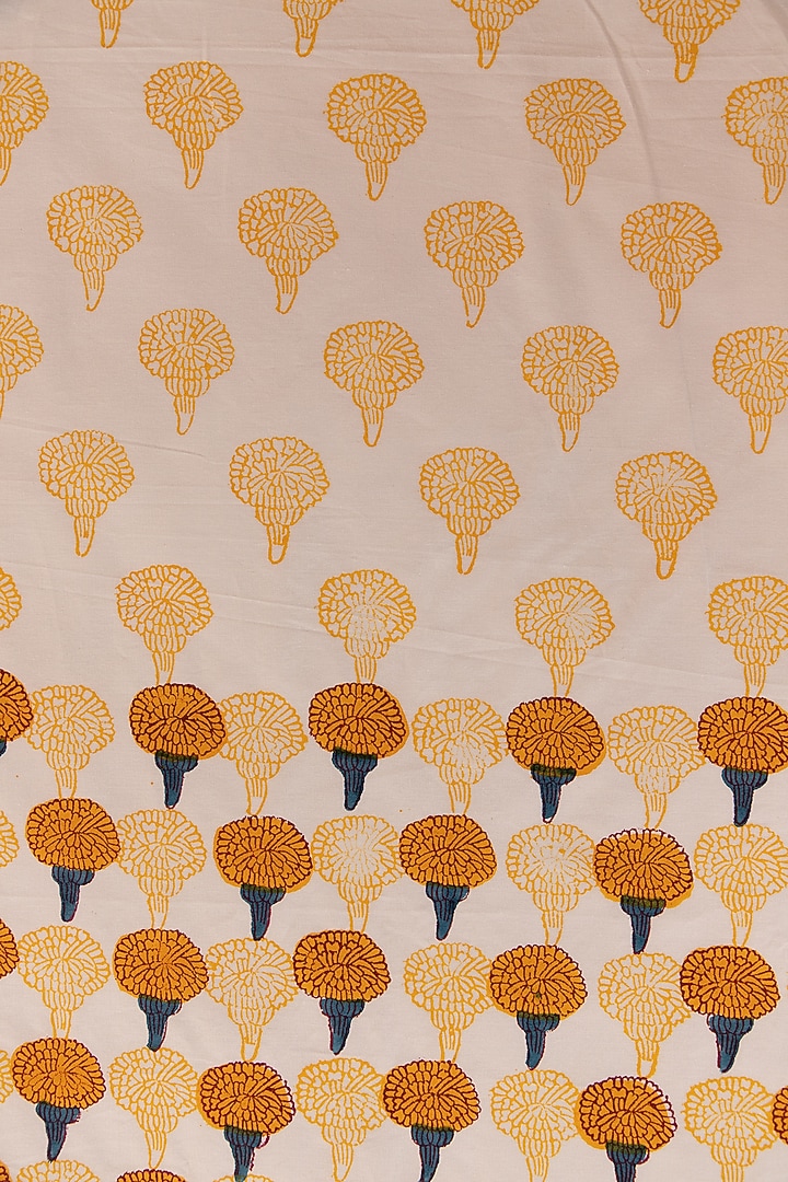 White Cotton Marigold Hand Block Printed Bedsheet Set  by ADYA at Pernia's Pop Up Shop