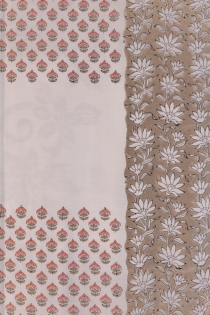 Hazelnut & Grey Cotton Magnolia Hand Block Printed Bedsheet Set by ADYA at Pernia's Pop Up Shop