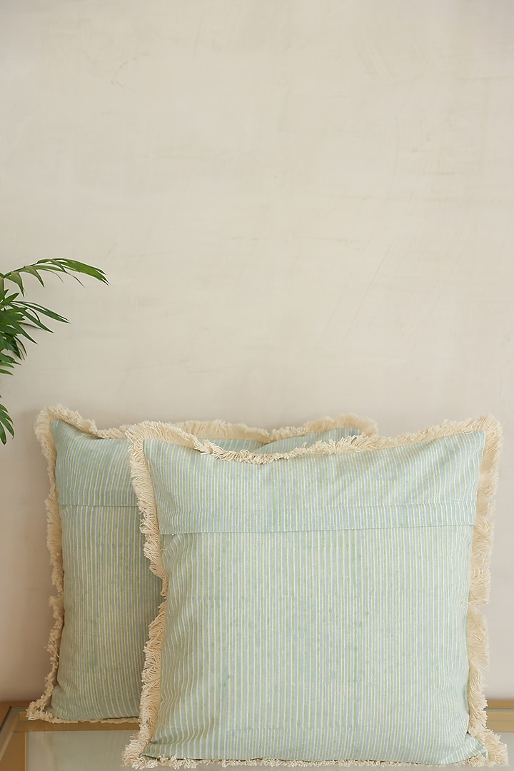White Cotton Dahlia Droplet Hand Block Printed Cushion Covers (Set Of 2) by ADYA at Pernia's Pop Up Shop