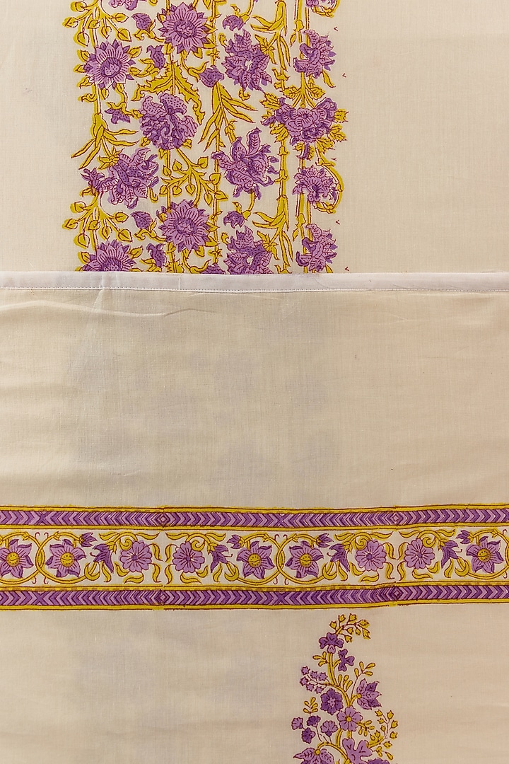 Beige Muslin Cotton Floral Hand Block Printed Dohar (Set of 2) by ADYA at Pernia's Pop Up Shop