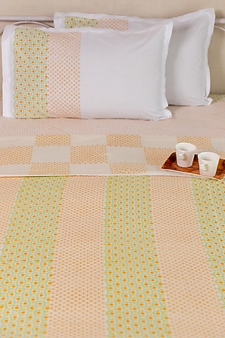 White Muslin Cotton Polygon Hand Block Printed Double-Sided Dohar by ADYA