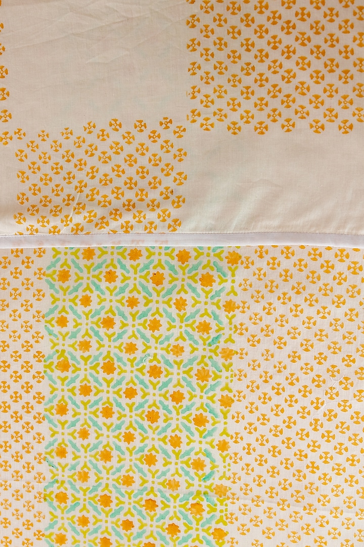 White Muslin Cotton Polygon Hand Block Printed Double-Sided Dohar by ADYA at Pernia's Pop Up Shop