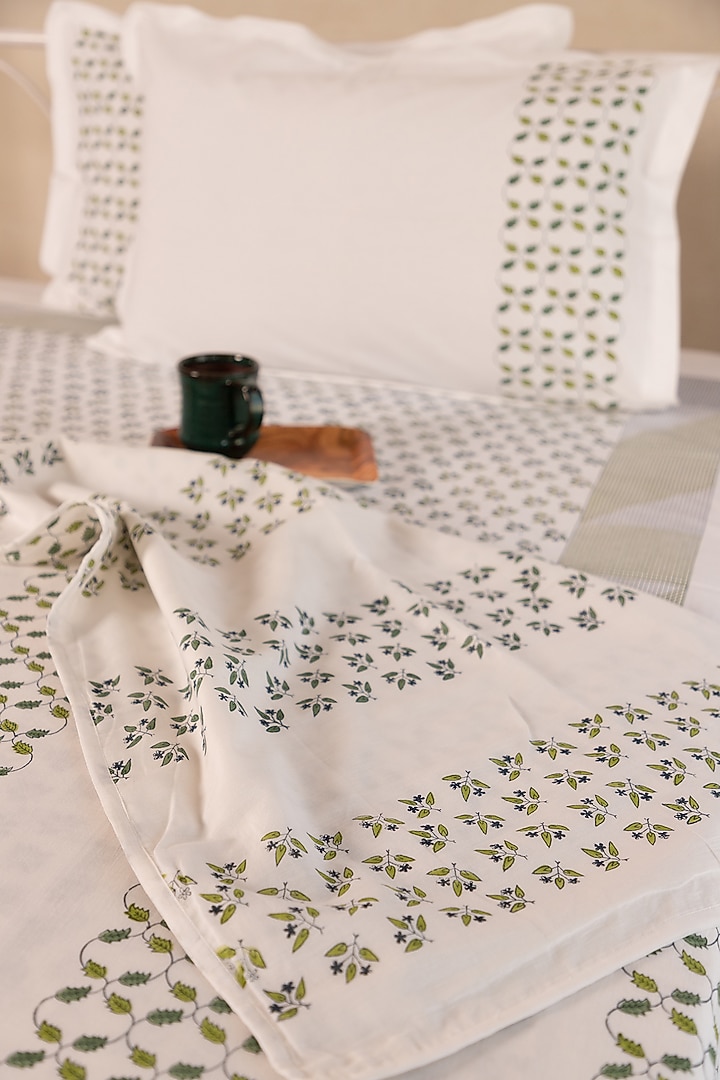 White Muslin Cotton Tropicana Hand Block Printed Double-Sided Dohar by ADYA at Pernia's Pop Up Shop