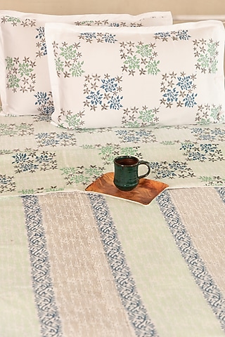 White Muslin Cotton Bougainvillea Hand Block Printed Double-Sided Dohar by ADYA