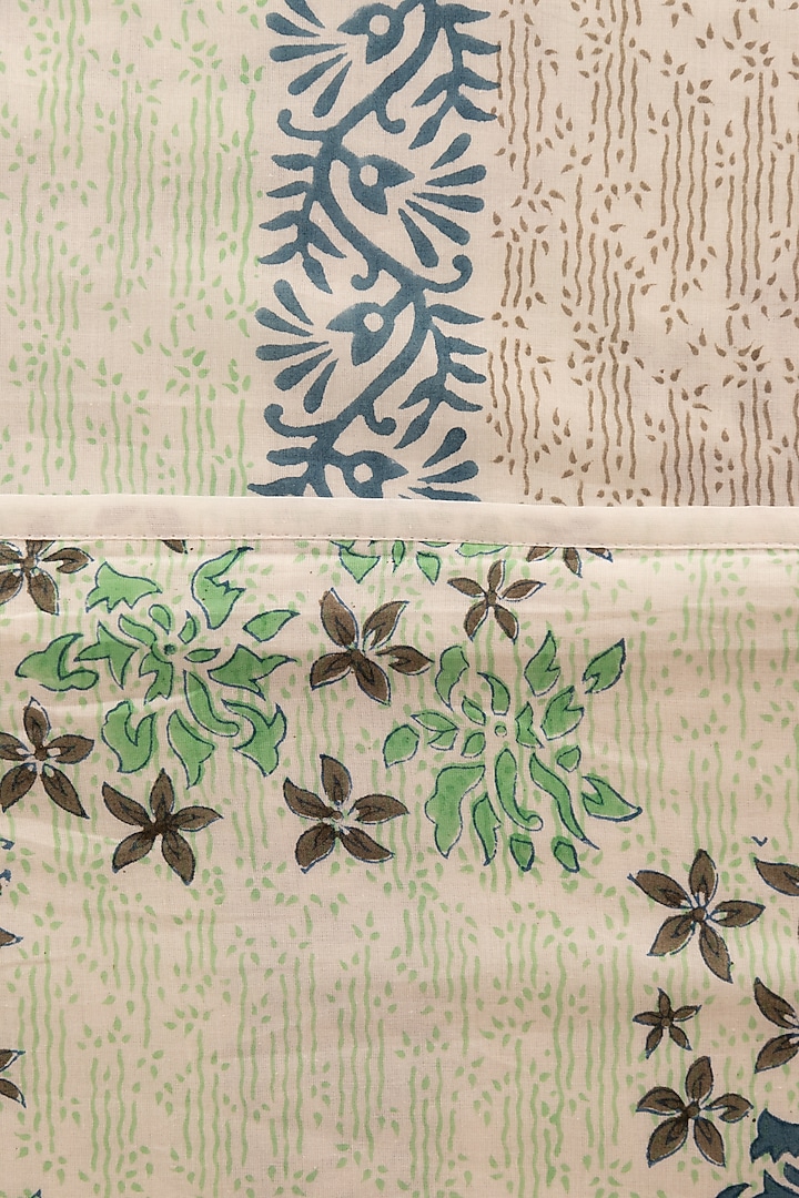 White Muslin Cotton Bougainvillea Hand Block Printed Double-Sided Dohar by ADYA at Pernia's Pop Up Shop