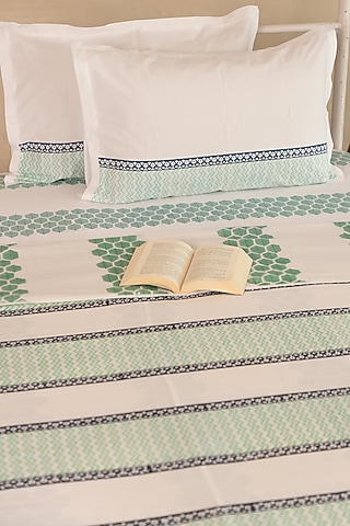 White Muslin Cotton Honeycomb Hand Block Printed Double-Sided Dohar by ADYA