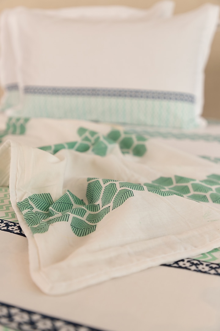 White Muslin Cotton Honeycomb Hand Block Printed Double-Sided Dohar by ADYA at Pernia's Pop Up Shop