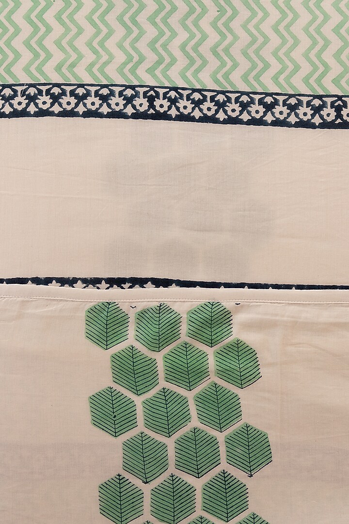White Muslin Cotton Honeycomb Hand Block Printed Double-Sided Dohar by ADYA at Pernia's Pop Up Shop