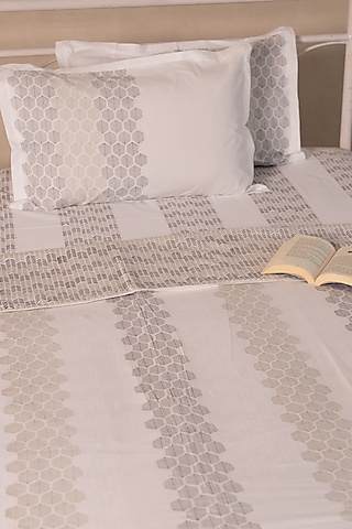 White Muslin Cotton Monochrome Hand Block Printed Double-Sided Dohar by ADYA