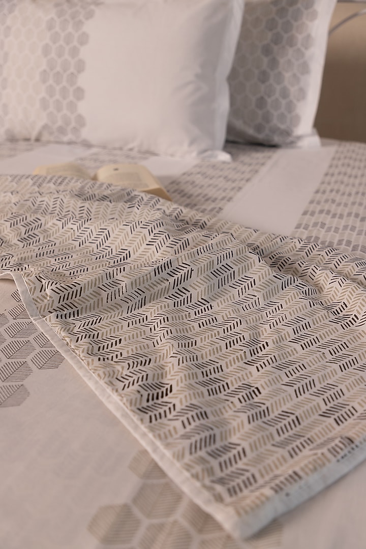 White Muslin Cotton Monochrome Hand Block Printed Double-Sided Dohar by ADYA at Pernia's Pop Up Shop