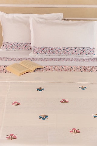 White Muslin Cotton Hand Block Printed Double-Sided Dohar by ADYA