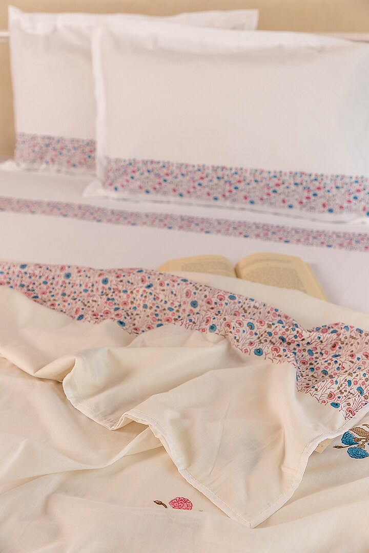 White Muslin Cotton Hand Block Printed Double-Sided Dohar by ADYA at Pernia's Pop Up Shop