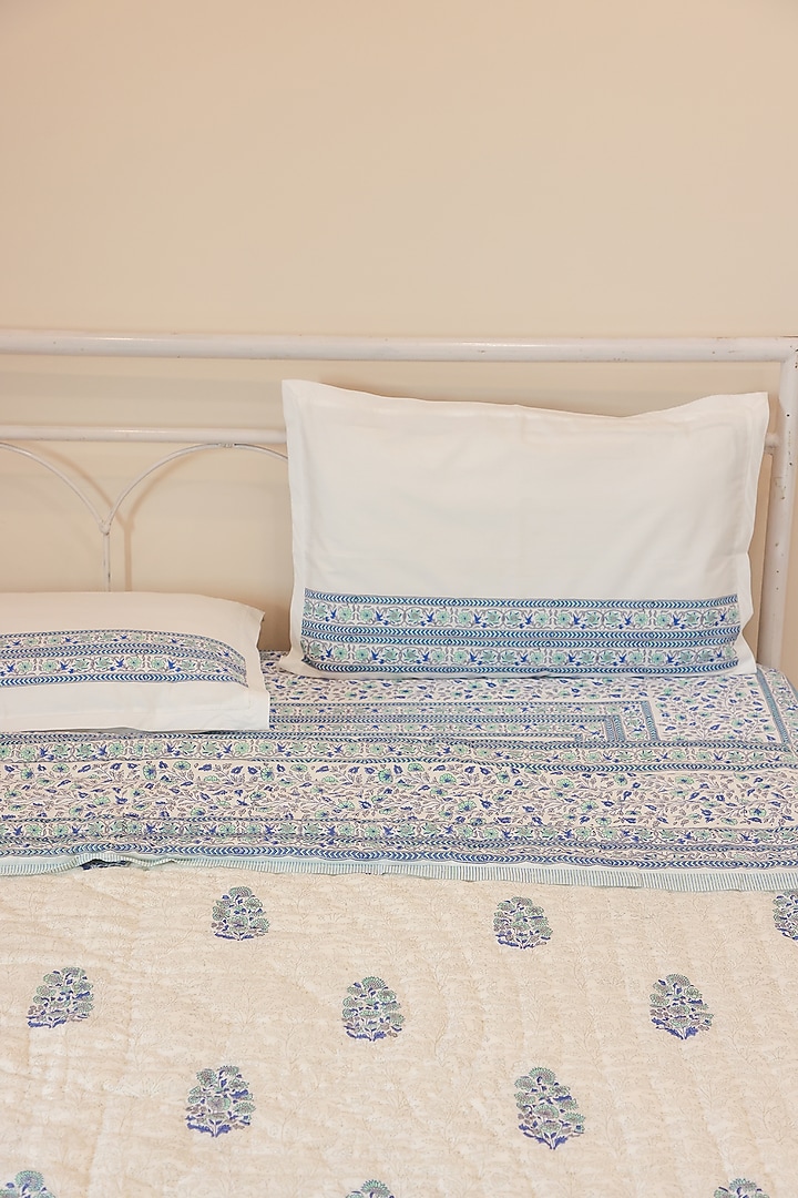 White Muslin Cotton Hand Block Printed Handcrafted Quilt by ADYA at Pernia's Pop Up Shop