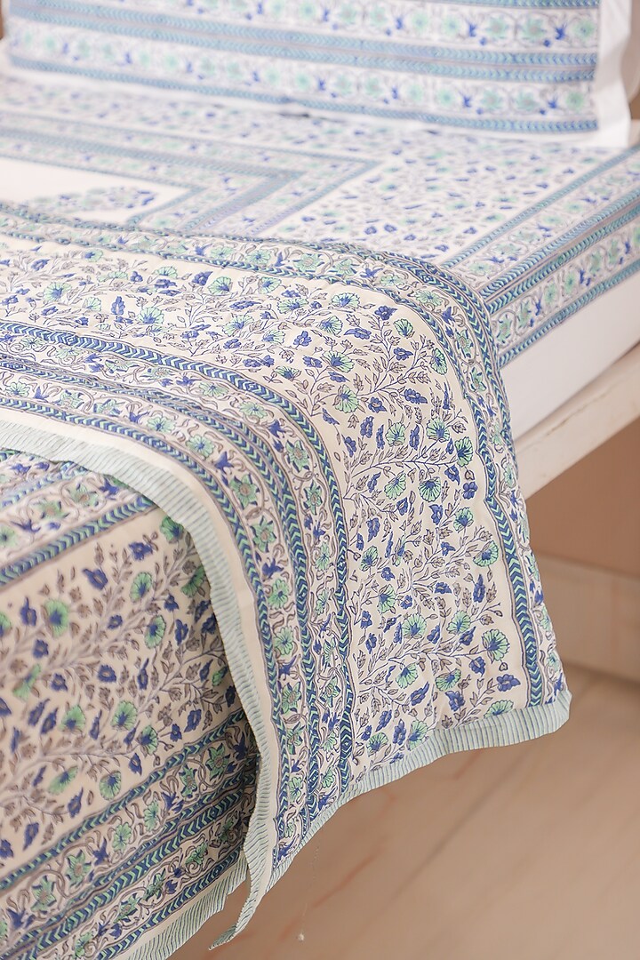 White Muslin Cotton Hand Block Printed Handcrafted Quilt by ADYA at Pernia's Pop Up Shop