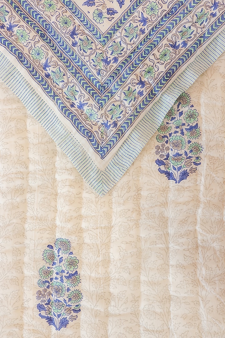 White Muslin Cotton Hand Block Printed Handcrafted Quilt by ADYA at Pernia's Pop Up Shop