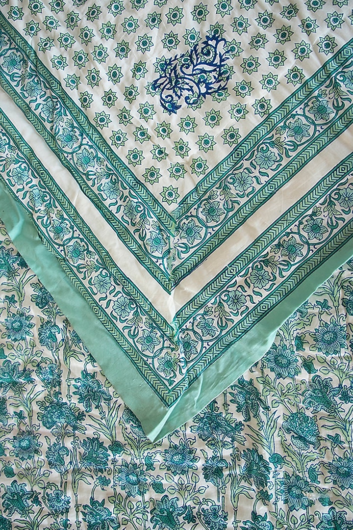 White Muslin Cotton Floral Hand Block Printed Handcrafted Quilt by ADYA at Pernia's Pop Up Shop