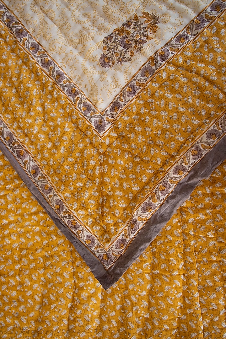 White Muslin Cotton Floral Hand Block Printed Handcrafted Quilt by ADYA at Pernia's Pop Up Shop