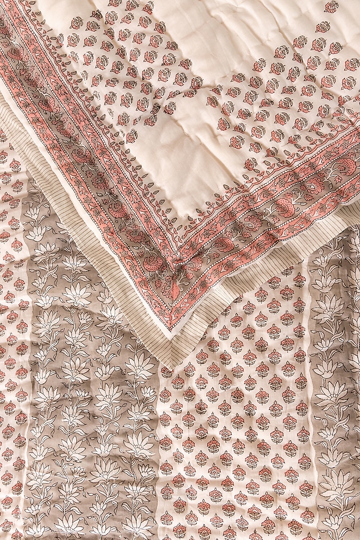 White Muslin Cotton Monochromatic Hand Block Printed Handcrafted Quilt by ADYA at Pernia's Pop Up Shop