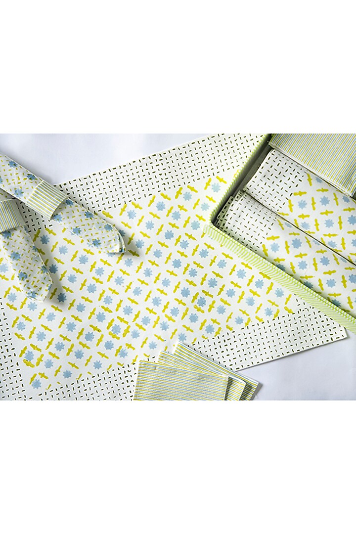 White Cotton Floral Hand Block Printed Table Mat Set of 25 by ADYA at Pernia's Pop Up Shop