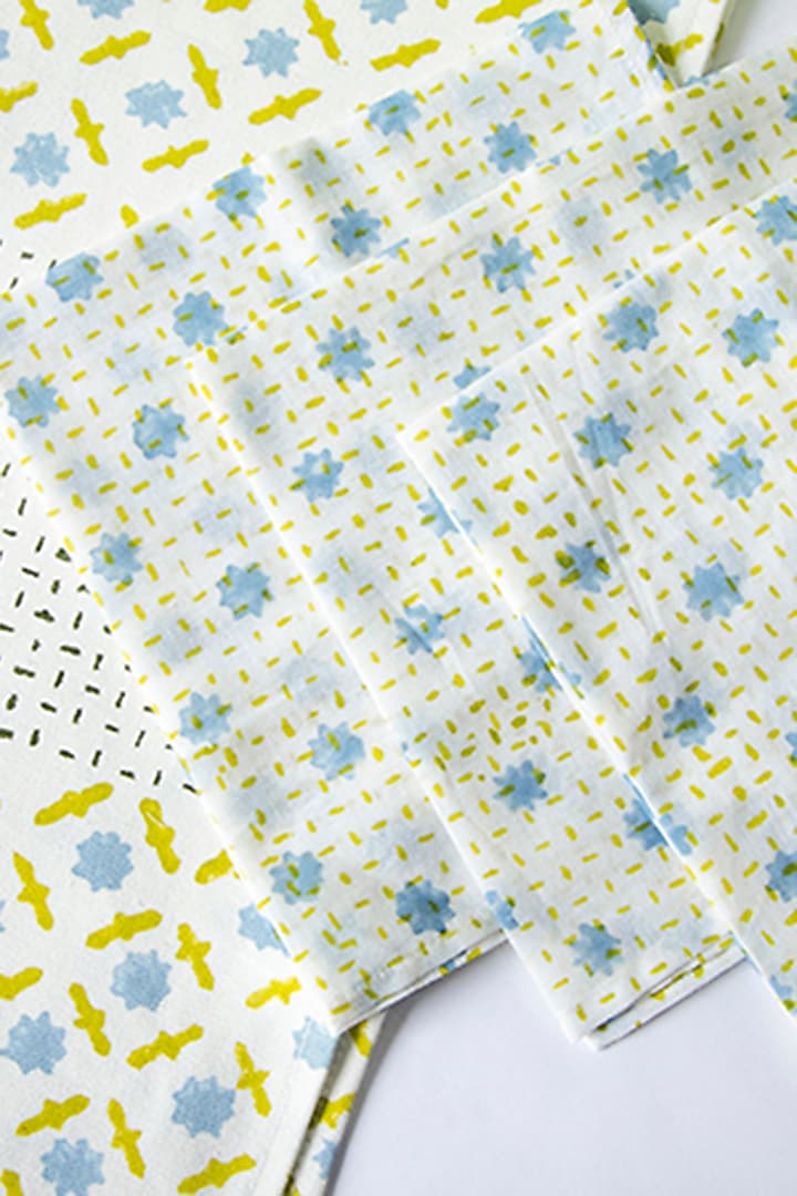 White Cotton Floral Hand Block Printed Table Mat Set of 25 by ADYA at Pernia's Pop Up Shop