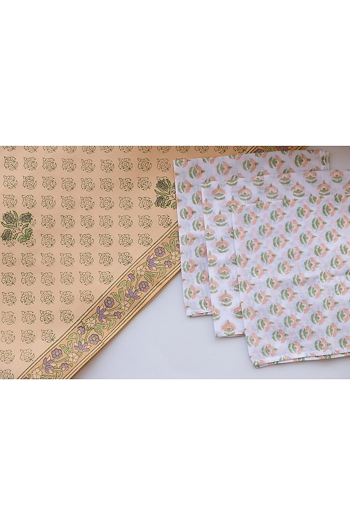 Mustard Cotton Hand Block Printed Table Mat Set of 25 by ADYA at Pernia's Pop Up Shop