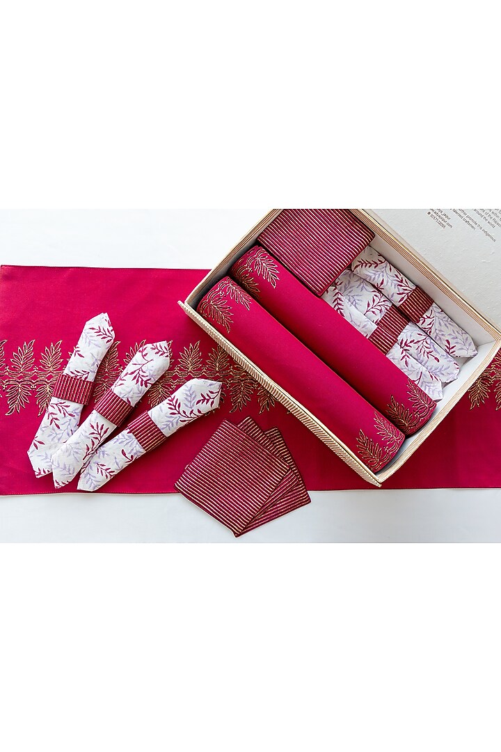 Maroon Cotton Hand Block Printed Table Mat Set of 25 by ADYA at Pernia's Pop Up Shop
