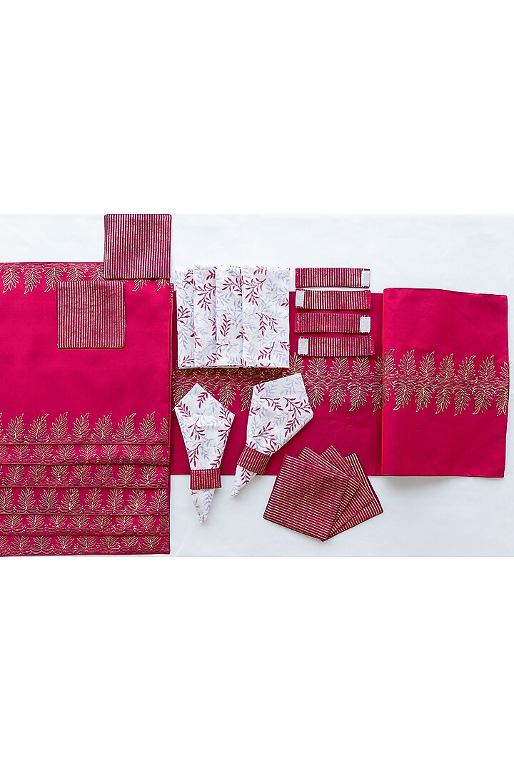 Maroon Cotton Hand Block Printed Table Mat Set of 25 by ADYA at Pernia's Pop Up Shop