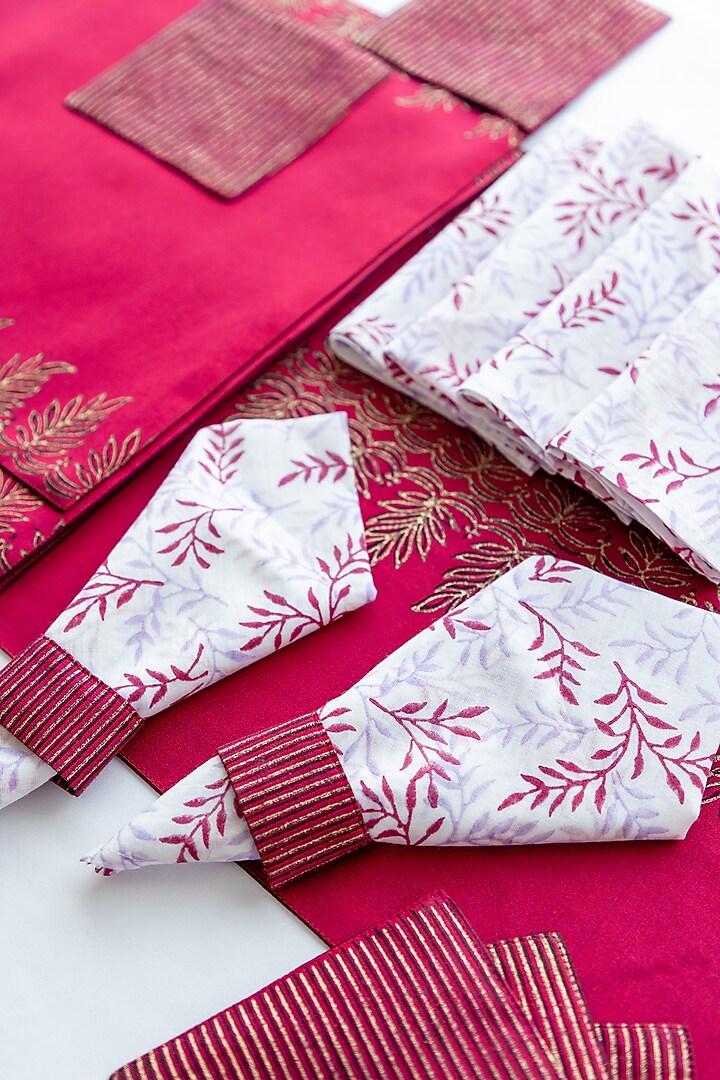 Maroon Cotton Hand Block Printed Table Mat Set of 25 by ADYA at Pernia's Pop Up Shop