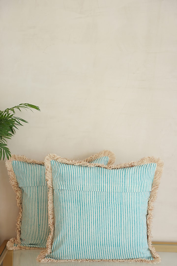 White Cotton Floral Hand Block Printed Cushion Cover (Set of 2) by ADYA at Pernia's Pop Up Shop