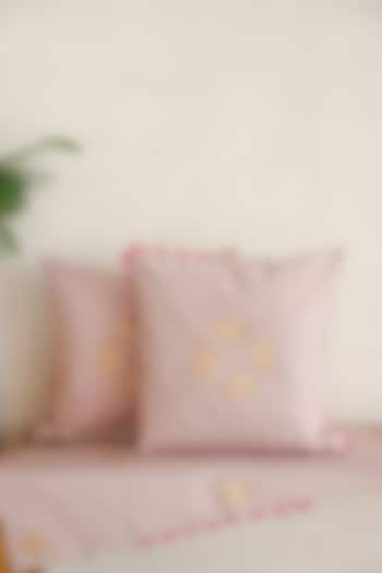 Peach Cotton Silk Hand Block Printed Cushions & Table Runner (Set Of 3) by ADYA