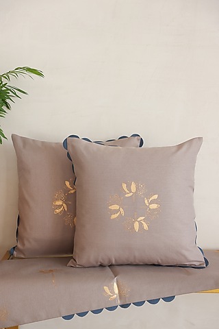 Silver Cotton Silk Hand Block Printed Cushions & Table Runner (Set Of 3) by ADYA