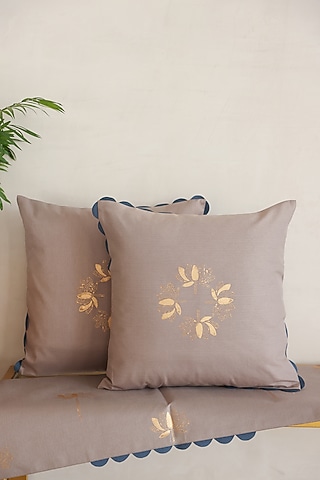 Silver Cotton Silk Hand Block Printed Cushions (Set Of 2) by ADYA