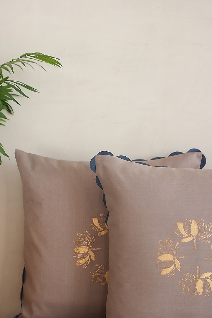 Silver Cotton Silk Hand Block Printed Cushions (Set Of 2) by ADYA at Pernia's Pop Up Shop