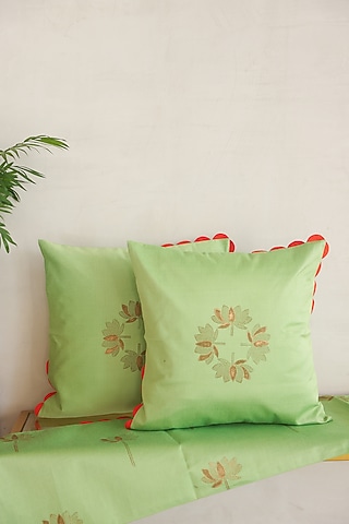Green Cotton Silk Hand Block Printed Table Runner by ADYA