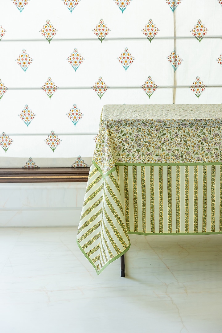 Cream Cotton Hand Block Printed Table Cover by ADYA at Pernia's Pop Up Shop