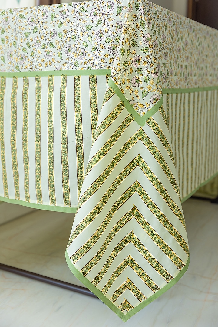 Cream Cotton Hand Block Printed Table Cover by ADYA at Pernia's Pop Up Shop