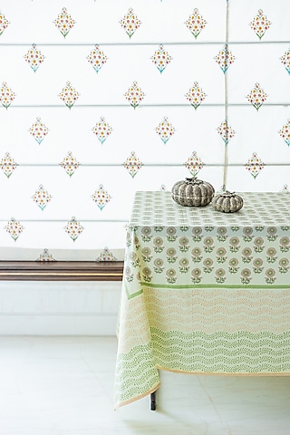Yellow Cotton Hand Block Printed Table Cover by ADYA